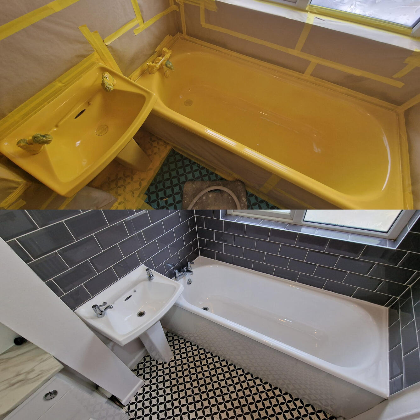 SINK AND BATH RE-ENAMELLED Before and after ceramic sink and steel bath re-enamelling in Boscombe, Bournemouth
