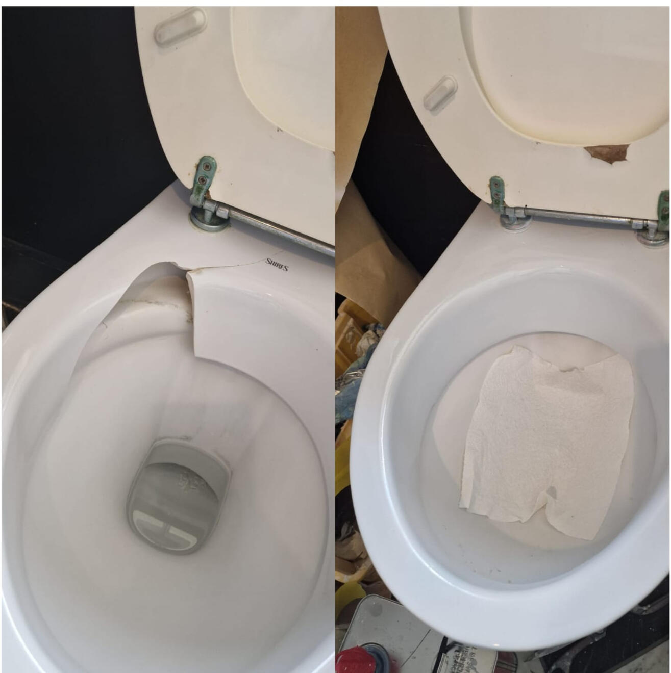 before and after pictures of a ceramic toilet crack repair before and after pictures of a ceramic toilet crack repair in a pub in the center of Bournemouth